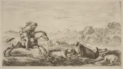 Doe in a Marsh Attacked by Two Dogs