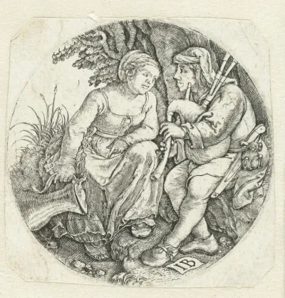 Doedelzakspeler en jonge vrouw