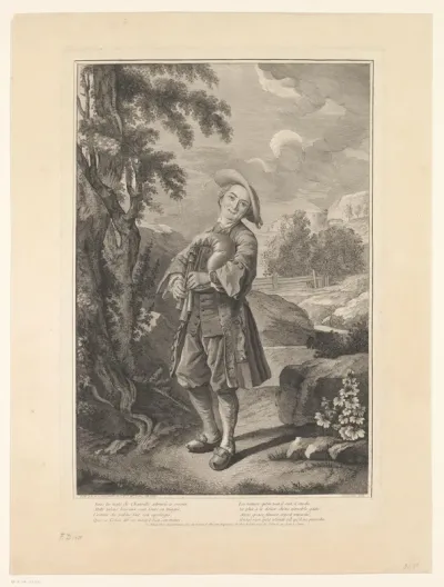 Doedelzakspeler in een landschap