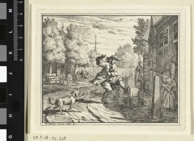 Dolle man voor een huis