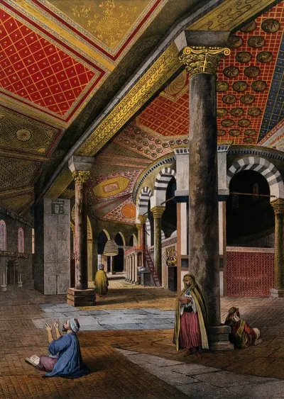 Dome of the Rock, Jerusalem: interior, with a seated man praying