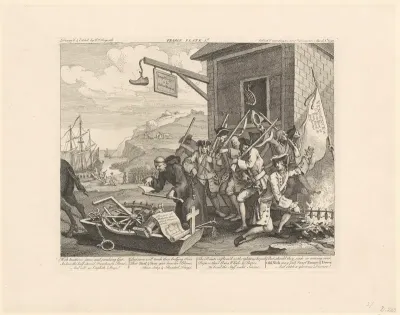 Dominicaan en Franse soldaten bij een herberg in Frankrijk