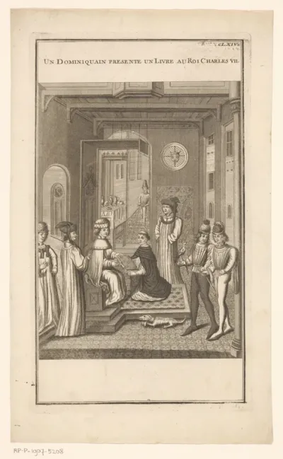 Dominicaner monnik presenteert een boek aan koning Karel VII