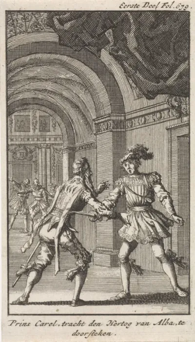 Don Carlos probeert de hertog van Alva te vermoorden