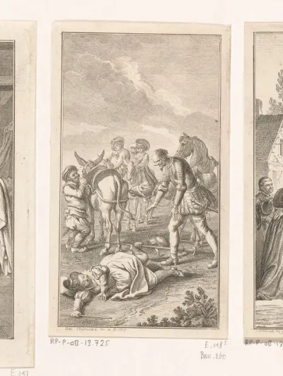 Don Quichot helpt de van haar ezel gevallen boerin