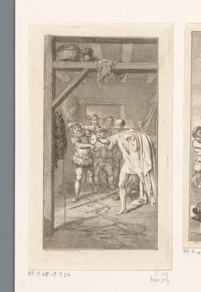 Don Quichot steekt zijn zwaard in een zak wijn