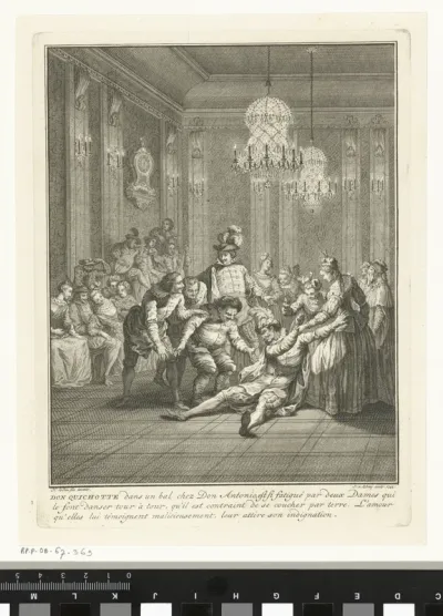 Don Quichot ten val geraakt tijdens een bal