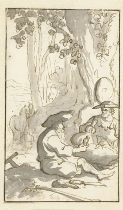 Don Quichotte wijn drinkend met een kluizenaar