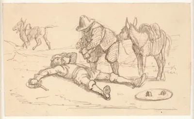 Don Quixote ligger såret og hjælpes af Sancho