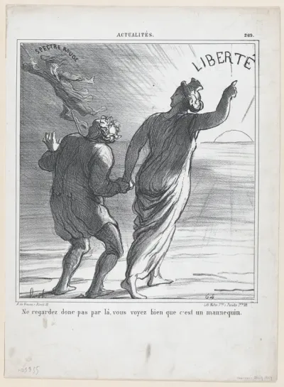 Don't look in that direction, don't you see that it's just a scare-crow, from 'News of the day,' published in "Le Charivari"