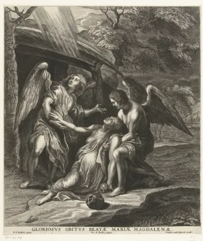Dood van Maria Magdalena in armen van twee engelen
