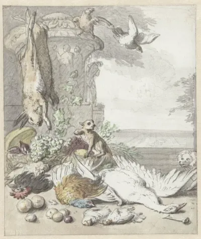 Dood wild, een aap, een hond en enige vogels