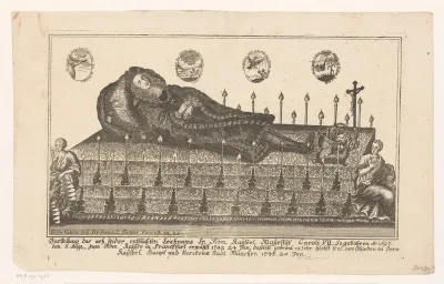 Doodsportret van keizer Karel VII Albrecht op zijn paradebed