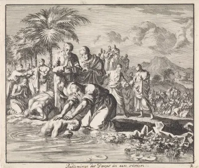 Doop van nieuwe gelovigen in een rivier