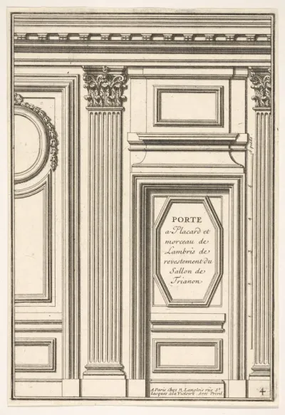 Door and Part of the Wainscot in the restored Salon of the Trianon Palace, plate IV from "Portes a Placard et Lambris"