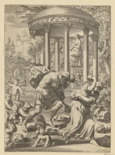 Door Deukalion en Pyrrha gegooide stenen veranderen in mannen zoals voorspeld door het orakel van Themis