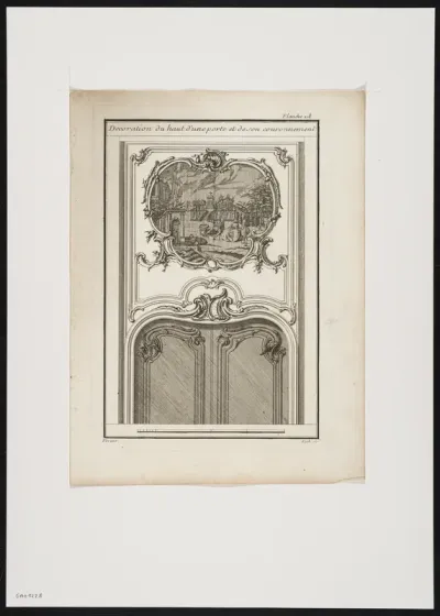 Door with a representation in a frame at the top (3).