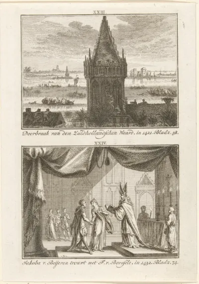 Doorbraak van de Zuidhollandse Waard, 1421, en huwelijk van Jacoba van Beieren en Frank van Borselen, 1434