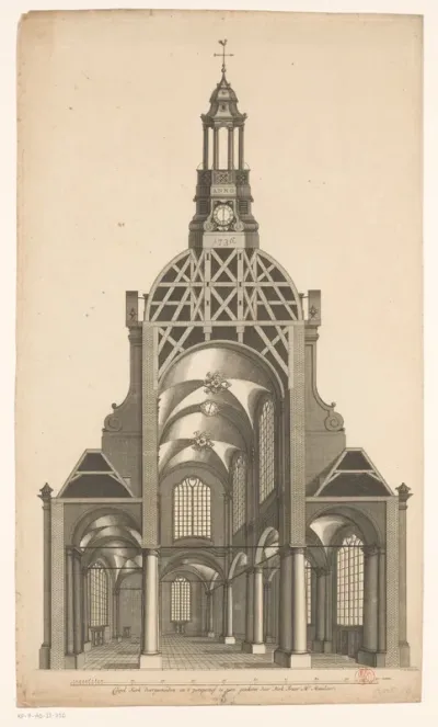 Doorsnede van een koepelkerk op de Botermarkt te Amsterdam