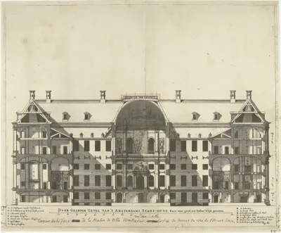Doorsnede van het Stadhuis op de Dam, door de lengte