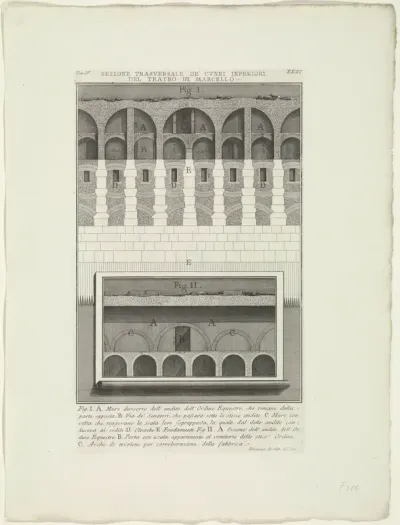 Doorsnedes van het Theater van Marcellus te Rome