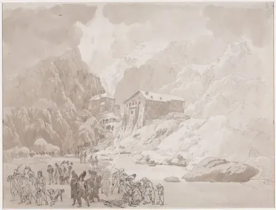 Doortocht van soldaten op de St. Bernard