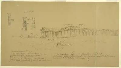 Doric Greek Temples of Athena (formerly Ceres), Hera II (formerly Neptune), and Hera I (formerly Basilica), Paestum, Salerno, Italy, April