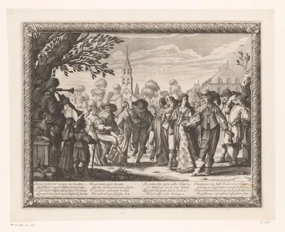 Dorpsfeest op een plein met bruiloftsdans