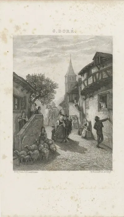 Dorpsgezicht met boer en boerin