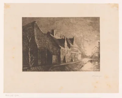 Dorpsgezicht met brandende woning