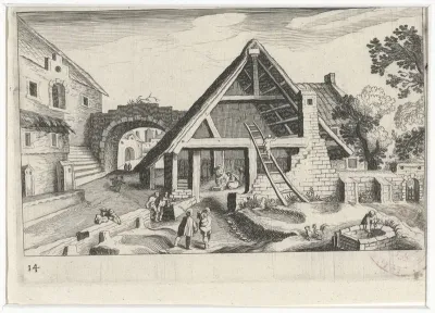 Dorpsgezicht met de Heilige Familie
