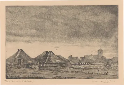 Dorpsgezicht met donkere wolken