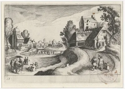 Dorpsgezicht met een boerderij