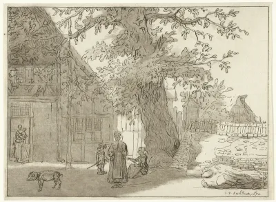 Dorpsgezicht met grote boom