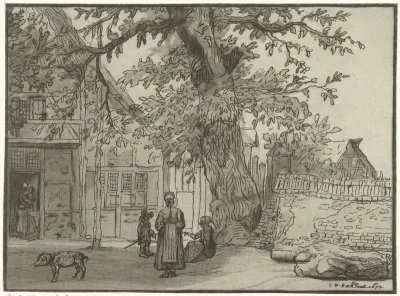 Dorpsgezicht met grote boom