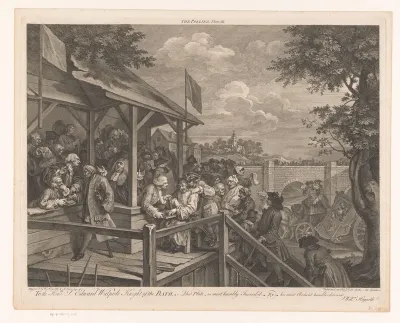 Dorpsgezicht met het werven van stemmen