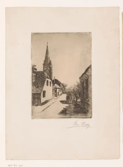 Dorpsgezicht met kerk en paard en wagen