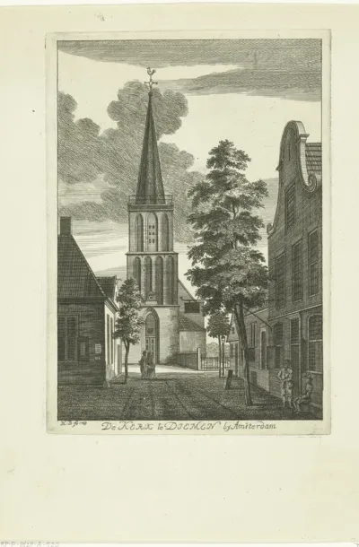 Dorpsgezicht met kerk te Diemen