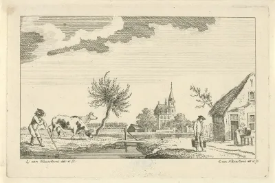 Dorpsgezicht met koeien