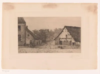 Dorpsgezicht met rietgedekte gebouwen