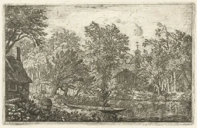 Dorpsgezicht met roeiboot
