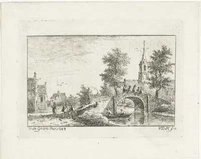 Dorpsgezicht met stenen bruggetje