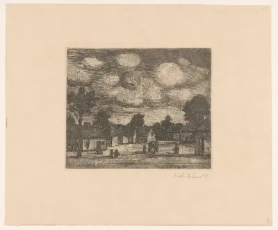 Dorpsgezicht met wolken