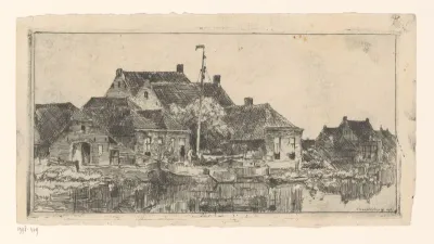 Dorpsgezicht met zeilboot in een gracht