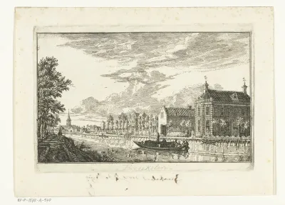 Dorpsgezicht te Breukelen met trekschuit op de Vecht