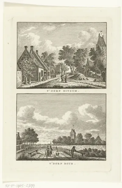 Dorpsgezicht te Hitzum en gezicht op het dorp Boer