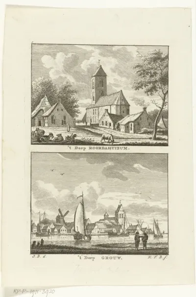 Dorpsgezicht te Roordahuizum en gezicht over het water op Grouw