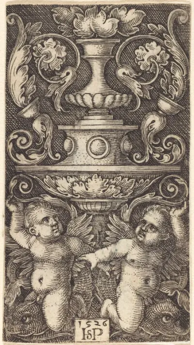 Double Cup with Two Genii Riding on Dolphins