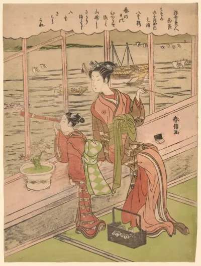 Double-Flowered Cherry: Motoura of the Minami Yamasakiya (Minami Yamasakiya uchi Motoura, Yaezakura), from the series "Beauties of the Floating World Compared to Flowers (Ukiyo bijin hana ni yosu)"