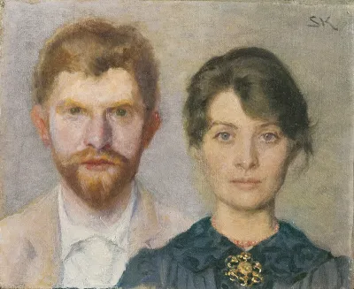 Double portrait of Marie and P.S. Krøyer. The couple have portrayed one another